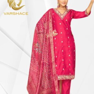 Roman Silk V Neck Top With Bottom And Dupatta - Image 3