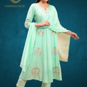 Floral Embroidered Empire Thread Work Pure Cotton Kurta Set - Image 5