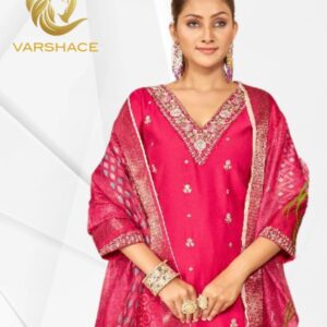 Roman Silk V Neck Top With Bottom And Dupatta