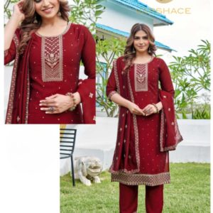 Embroidery work vichitra readymade 3pcs suits - Image 4