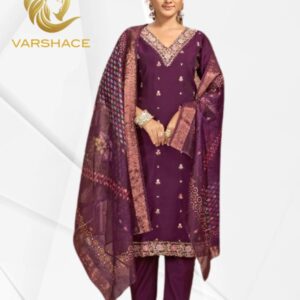 Roman Silk V Neck Top With Bottom And Dupatta - Image 6