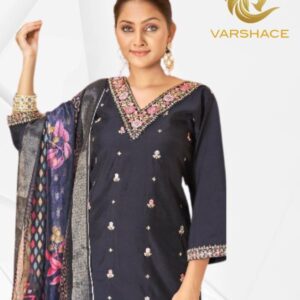 Roman Silk V Neck Top With Bottom And Dupatta - Image 4