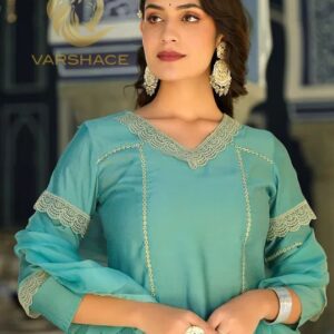 Pure Silk Embroidered Straight Kurta Palazzo with Dupatta - Image 7