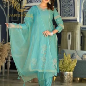 Pure Silk Embroidered Straight Kurta Palazzo with Dupatta - Image 8