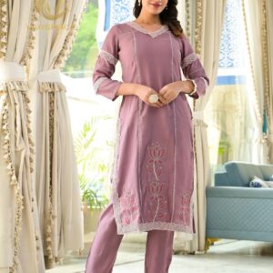 Pure Silk Embroidered Straight Kurta Palazzo with Dupatta - Image 11