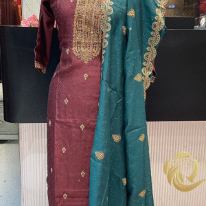 Festive Maroon Salwar Suit with Teal Duppatta Vichitra Silk