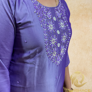 Roman shimmer fabric with beads work side cut kurta