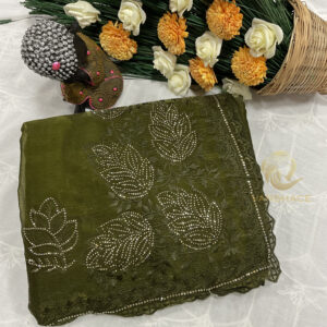 Varshace Dark Samridhi Zimmy Choo and Diamond work Saree With Unstitched Blouse - Image 5