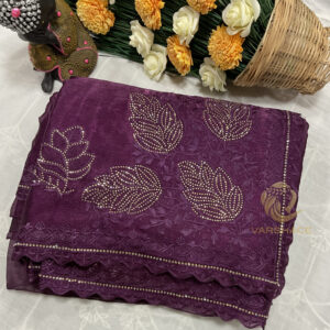 Varshace Dark Samridhi Zimmy Choo and Diamond work Saree With Unstitched Blouse - Image 4