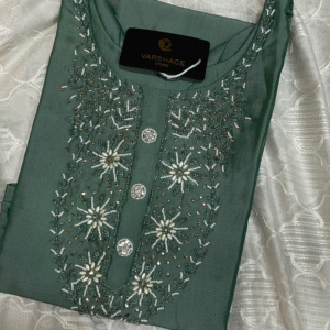 Roman shimmer fabric with beads work side cut kurta - Image 3