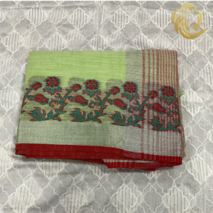 Varshace Pure Linen Saree with Silver Jari Border and Contrast Blouse - Image 3