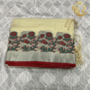 Varshace Pure Linen Saree with Silver Jari Border and Contrast Blouse