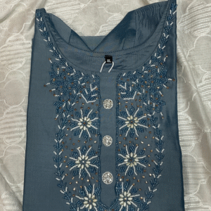 Roman shimmer fabric with beads work side cut kurta - Image 5