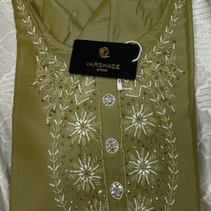 Roman shimmer fabric with beads work side cut kurta - Image 4