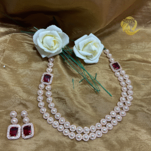 Varshace Brass Rhodium Green/Red Jewellery Set with Earring - Image 2