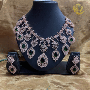 Buy Varshace's Fashion Jewellery Rose Gold-Platted Green Stone Studded Jewellery Set