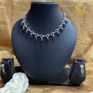 Varshace AD Blue and White Studded Necklace with Earring - Image 1