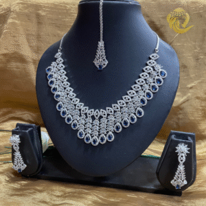Varshace AD Necklace Set-Blue with Earring