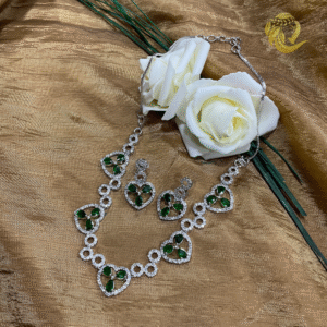 Varshace Rhodium-Plated American Diamond Studded Necklace for Girls and Women