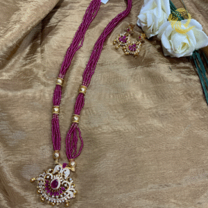 AD Stoned Premium Quality pink beated with Earring