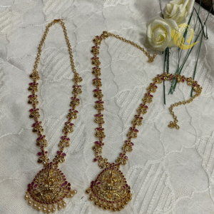 Matte Finish Long Harram Ruby Stoned With Floral Design Pendent