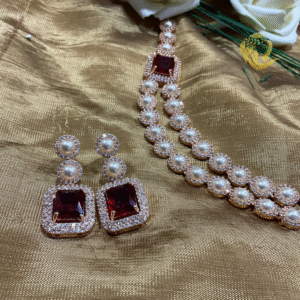 Varshace Brass Rhodium Green/Red Jewellery Set with Earring - Image 3